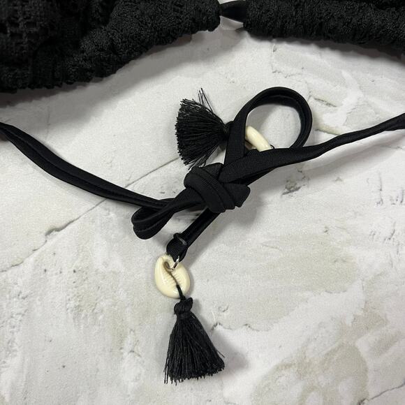 Wild Fable Triangle Crochet Bikini Top Size L Black Tassel Shell TARGET NWOT - Picture 5 of 8